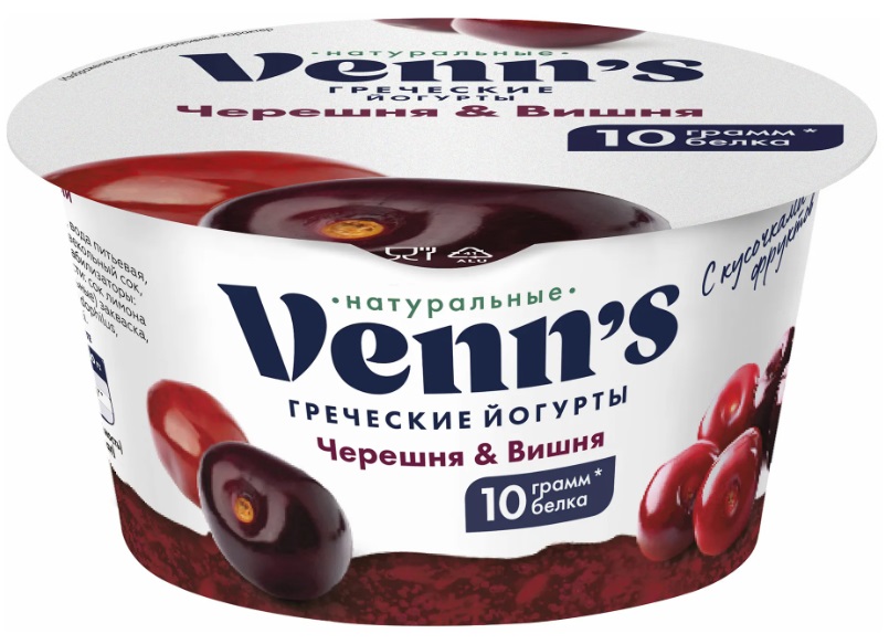 Йогурт Греческий обезжир черешня-вишня 0.1% 130г  Веннс ст БЗМЖ